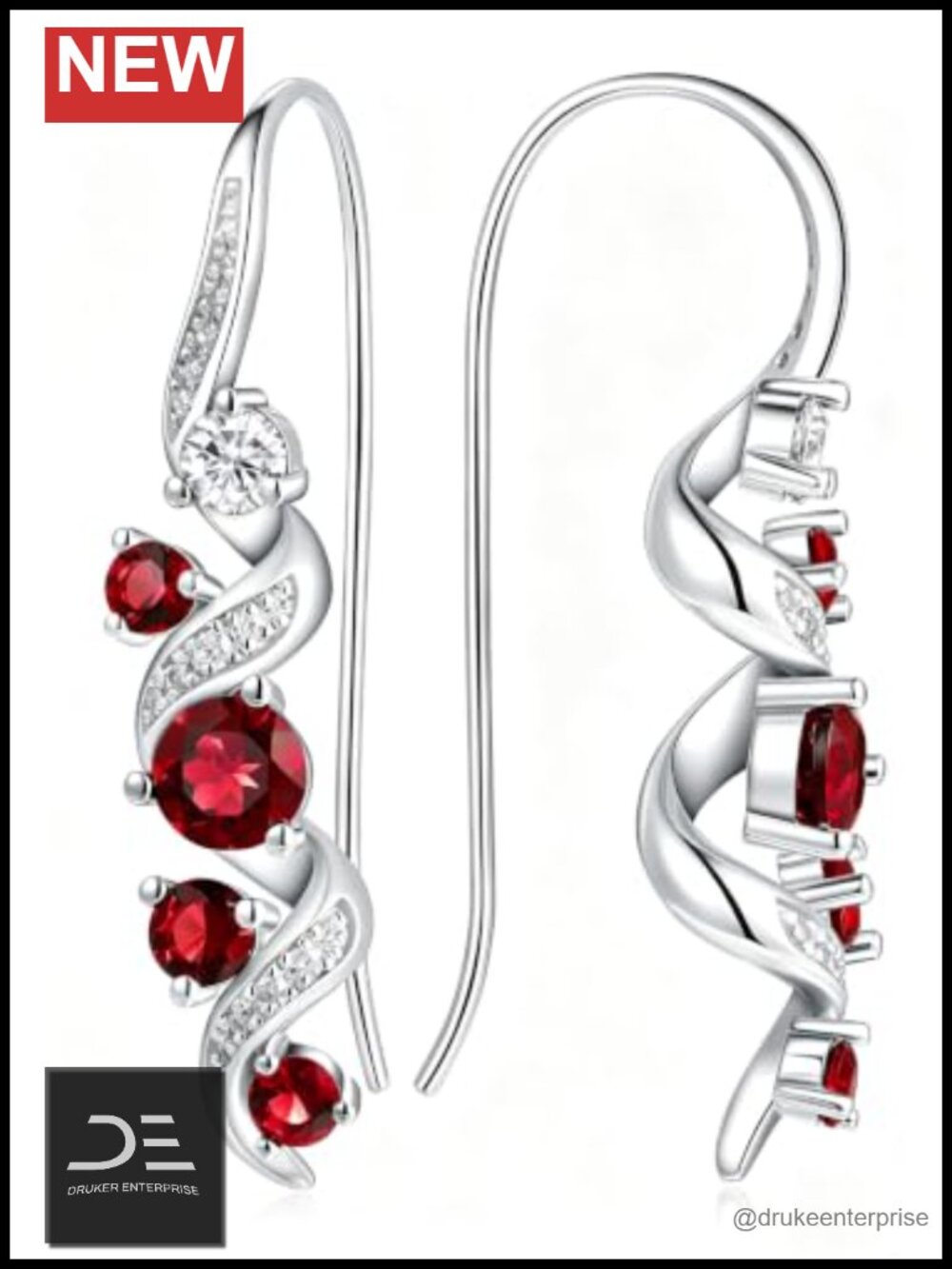 925 Sterling Silver Long Dangle Moissanite Earrings Lab Created Ruby Teardrop